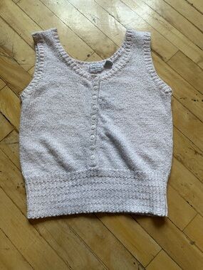 JEANNE PIERRE Pale Pink Sleeveless Button-Front Knit Tank